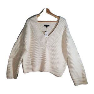 Ann Taylor Cream Textured V Neck Sweater Women's XL NWT